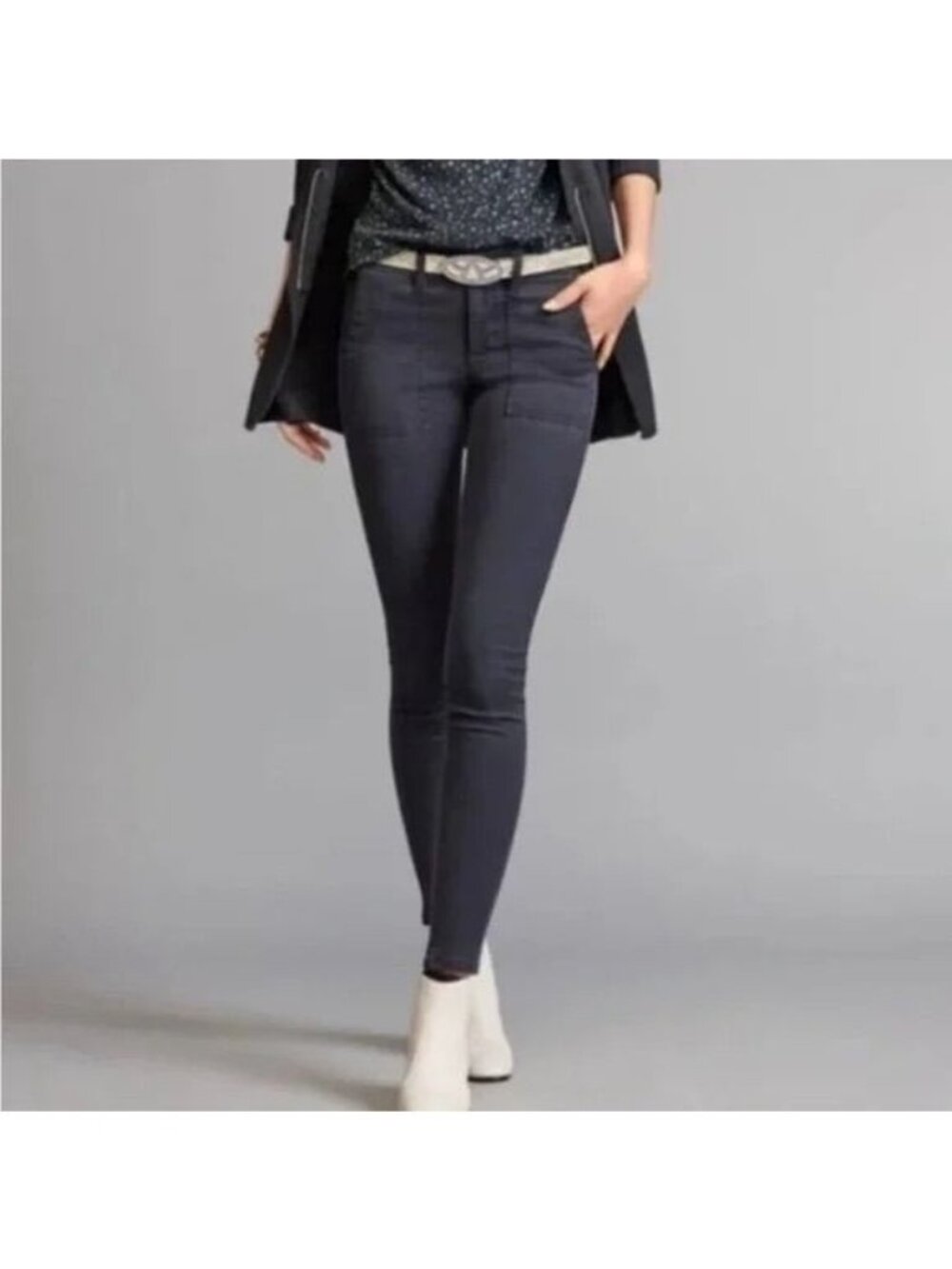 Cabi The Quest Grey Micro Corduroy Pocket Skinny Pants Size 4
